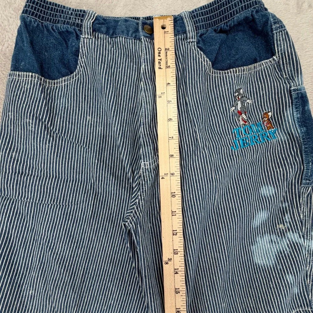 Vintage Tom & Jerry Mens XL Blue Hickory Stripe Denim Shorts Preowned Stains